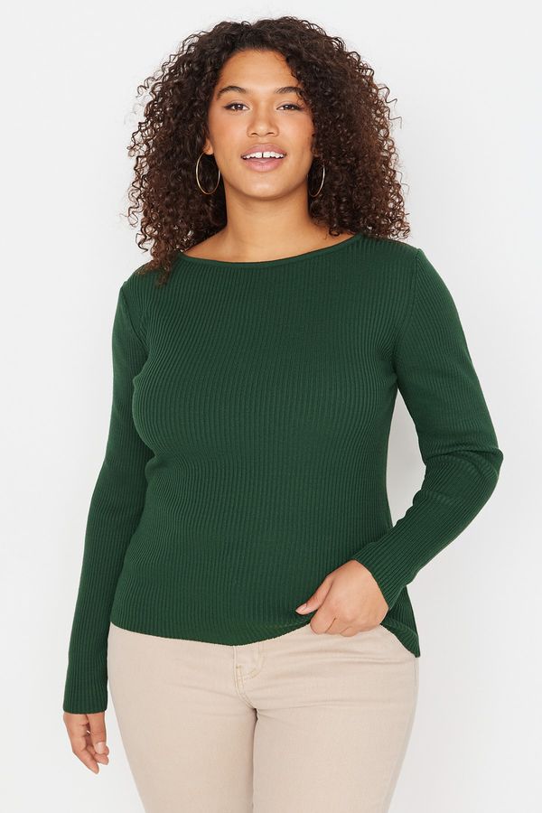 Trendyol Trendyol Curve Plus Size Sweater - Green - Fitted