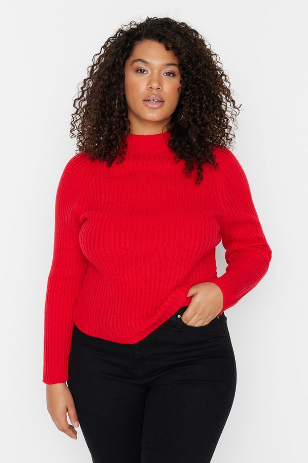 Trendyol Trendyol Curve Plus Size Sweater - Red - Fitted