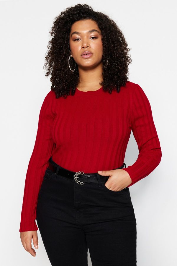 Trendyol Trendyol Curve Plus Size Sweater - Red - Slim fit
