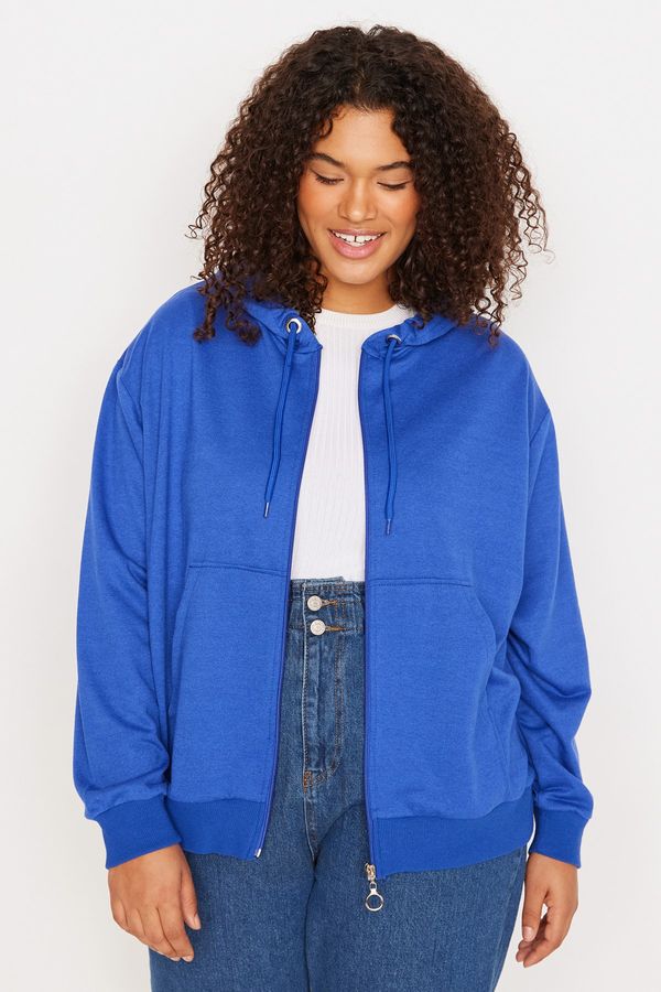 Trendyol Trendyol Curve Plus Size Sweatshirt - Blue - Oversize