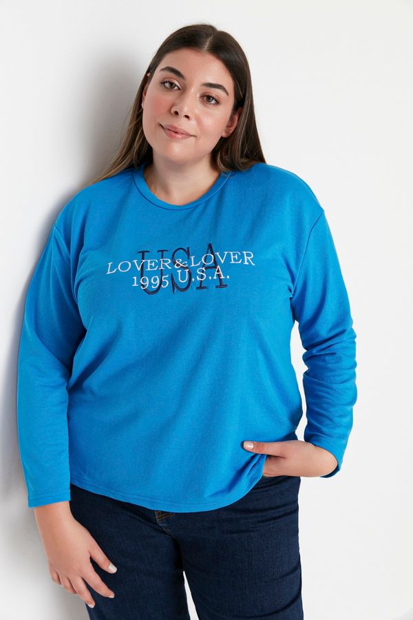 Trendyol Trendyol Curve Plus Size Sweatshirt - Blue - Regular fit