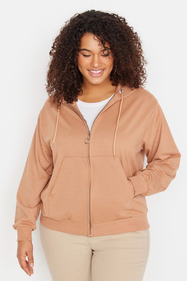 Trendyol Trendyol Curve Plus Size Sweatshirt - Brown - Oversize