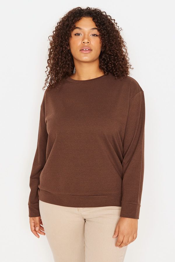 Trendyol Trendyol Curve Plus Size Sweatshirt - Brown - Regular