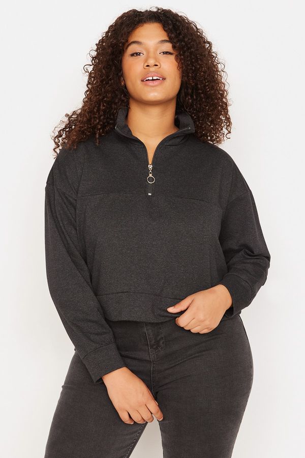 Trendyol Trendyol Curve Plus Size Sweatshirt - Gray - Oversize