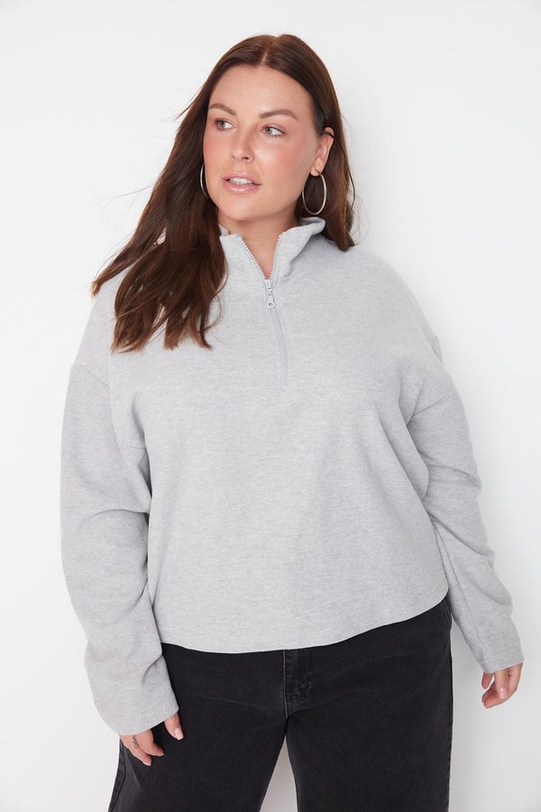 Trendyol Trendyol Curve Plus Size Sweatshirt - Gray - Regular fit