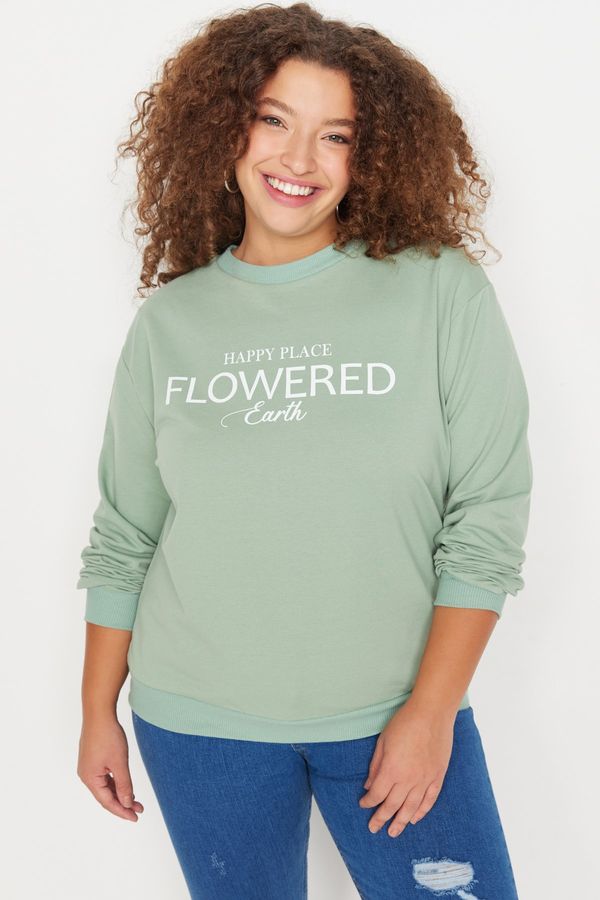 Trendyol Trendyol Curve Plus Size Sweatshirt - Green - Relaxed fit