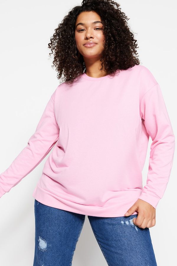 Trendyol Trendyol Curve Plus Size Sweatshirt - Pink - Regular fit