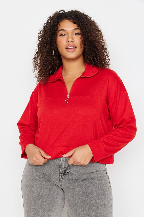 Trendyol Trendyol Curve Plus Size Sweatshirt - Red - Oversize