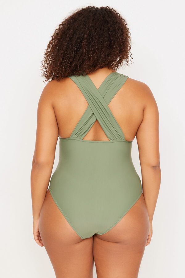 Trendyol Trendyol Curve Plus Size Swimsuit - Green - Plain