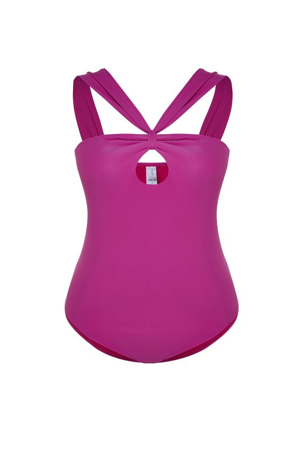 Trendyol Trendyol Curve Plus Size Swimsuit - Purple - Textured