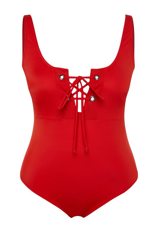 Trendyol Trendyol Curve Plus Size Swimsuit - Red - Textured