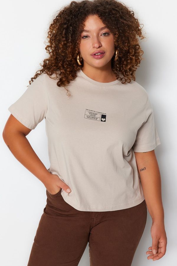 Trendyol Trendyol Curve Plus Size T-Shirt - Beige - Regular fit