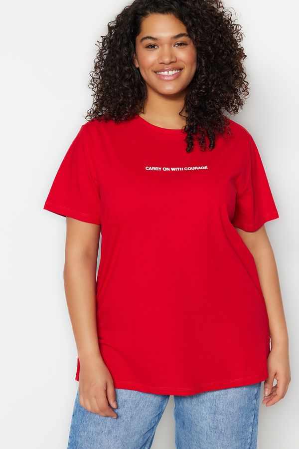 Trendyol Trendyol Curve Plus Size T-Shirt - Red - Relaxed
