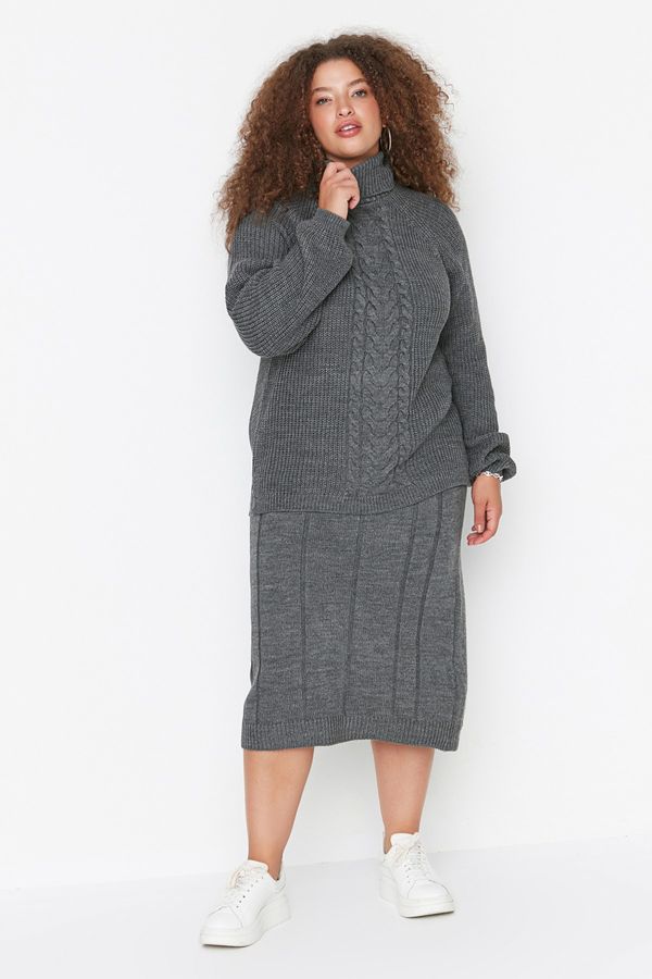 Trendyol Trendyol Curve Plus Size Two-Piece Set - Gray - Relaxed fit