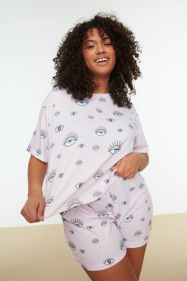 Trendyol Trendyol Curve Powder Printed Knitted Pajamas Set