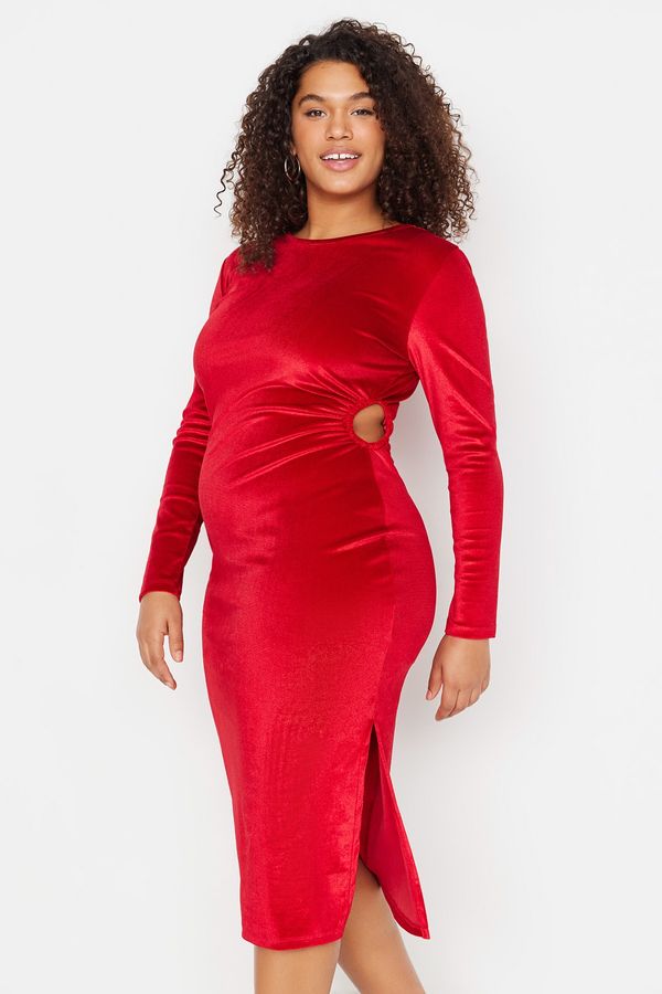 Trendyol Trendyol Curve Red Cutout Detailed Knitted Velvet Dress