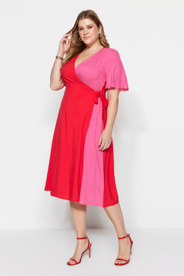 Trendyol Trendyol Curve Red-Pink Double Breasted Woven Dress