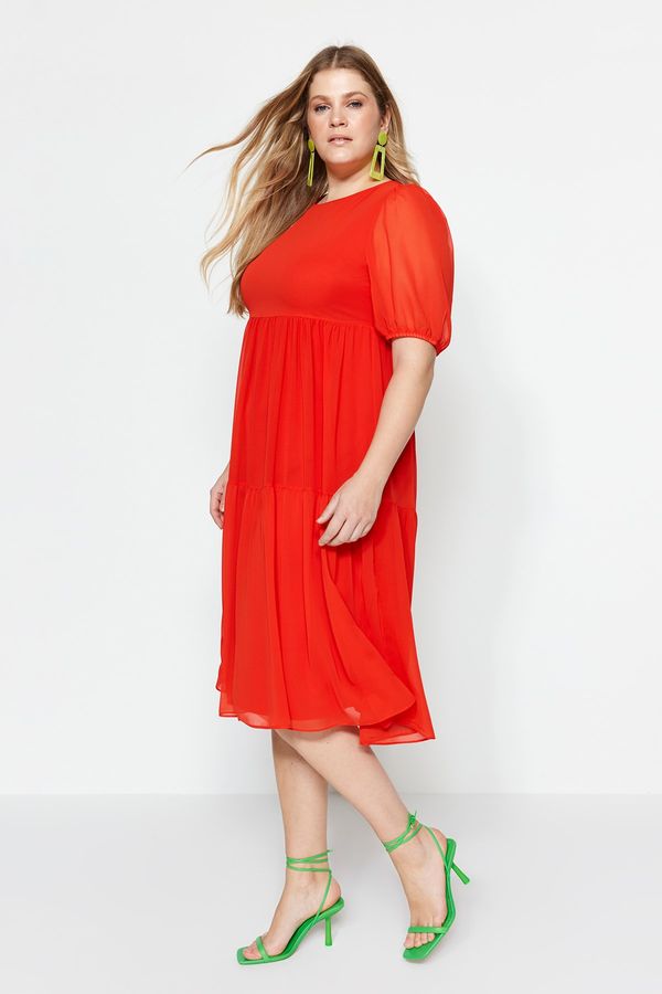 Trendyol Trendyol Curve Red Ruffle Woven Chiffon Plus Size Dress