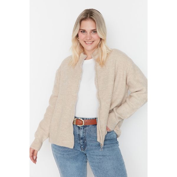 Trendyol Trendyol Curve Stone Front Zipper Knitwear Cardigan