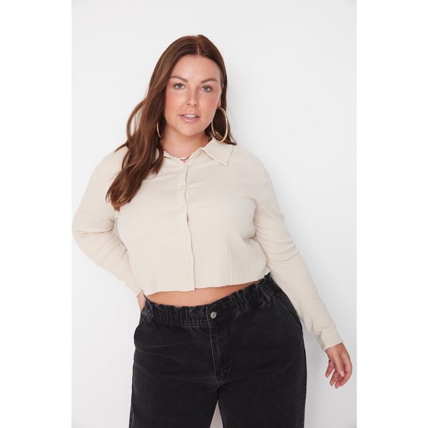 Trendyol Trendyol Curve Stone Shirt Collar Button Knitted Crop Blouse