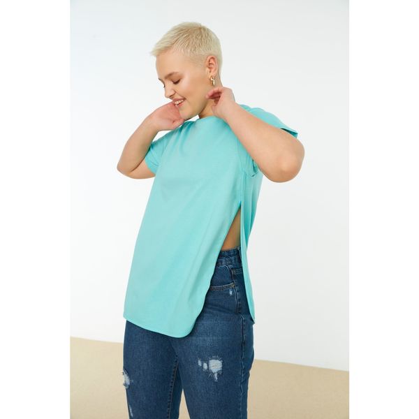 Trendyol Trendyol Curve Turquoise Slit Knitted T-Shirt