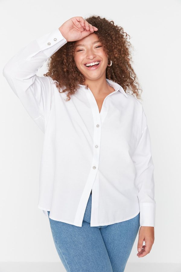 Trendyol Trendyol Curve White Button Detailed Loose Woven Shirt