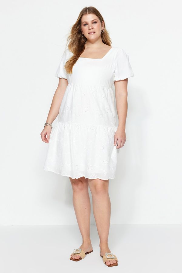 Trendyol Trendyol Curve White Skater Mini Woven Plus Size Dress