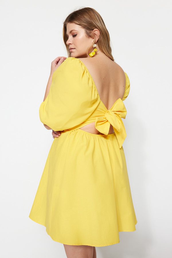 Trendyol Trendyol Curve Yellow Back Detailed Poplin Woven Dress