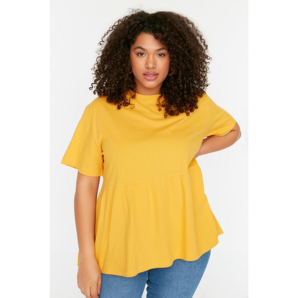 Trendyol Trendyol Curve Yellow Cycling Collar Knitted T-Shirt