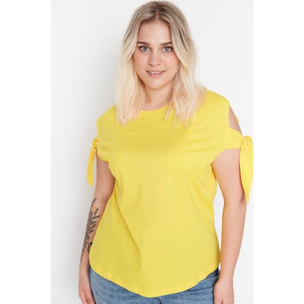 Trendyol Trendyol Curve Yellow Sleeve Detailed Knitted T-Shirt