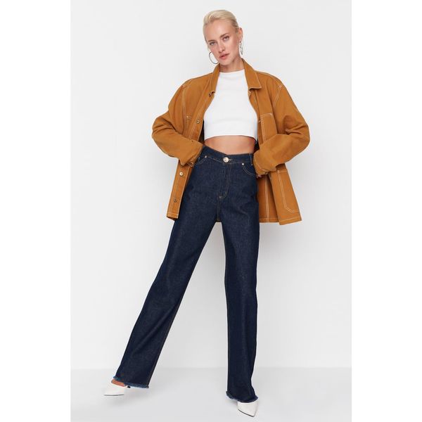 Trendyol Trendyol Dark Blue Accessory Detail High Waist 90's Wide Leg Jeans