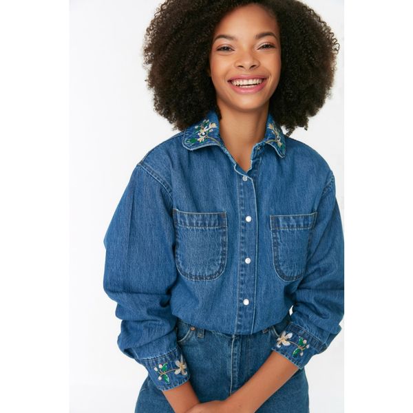 Trendyol Trendyol Dark Blue Embroidered Denim Shirt