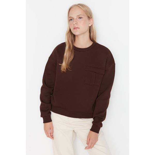 Trendyol Trendyol Dark Brown Pocket Detailed Raised Basic Thick Knitted Sweatshirt