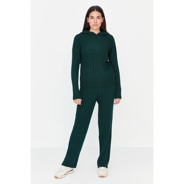 Trendyol Trendyol Dark Green Hooded Roving Knitted Knitwear Sweater