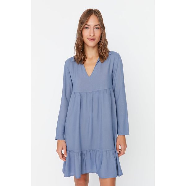 Trendyol Trendyol Dolphin Blue Ruffle Detailed V-Neck Viscose Woven Nightgown