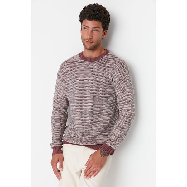 Trendyol Trendyol Dried Rose Men Regular Crew Neck Jacquard Sweater