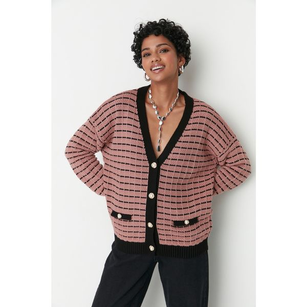 Trendyol Trendyol Dried Rose Oversize Pocket Detailed Knitwear Cardigan