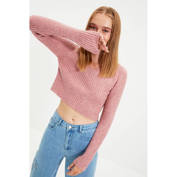 Trendyol Trendyol Dried Rose V-Neck Crop Knitwear Sweter