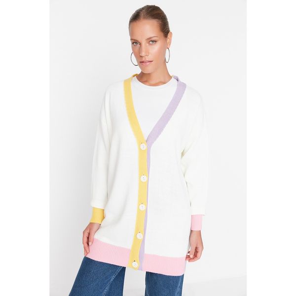 Trendyol Trendyol Ecru Colored Stripe Detailed Knitwear Cardigan