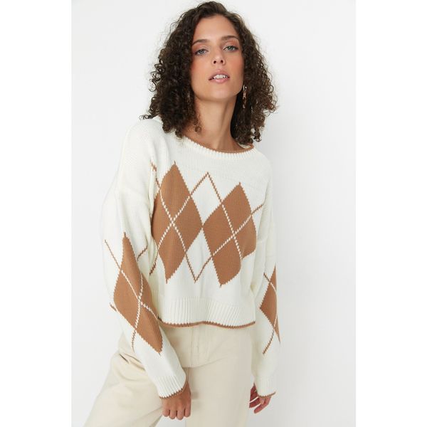 Trendyol Trendyol Ecru Crop Jacquard Knitwear Sweater