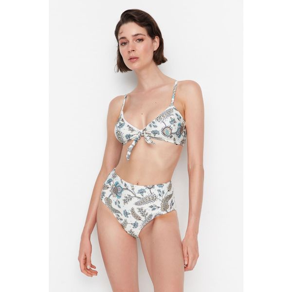 Trendyol Trendyol Ecru Floral Patterned High Waist Bikini Bottom