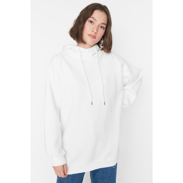 Trendyol Trendyol Ecru Hooded Oversize Raised Knitted Sweatshirt