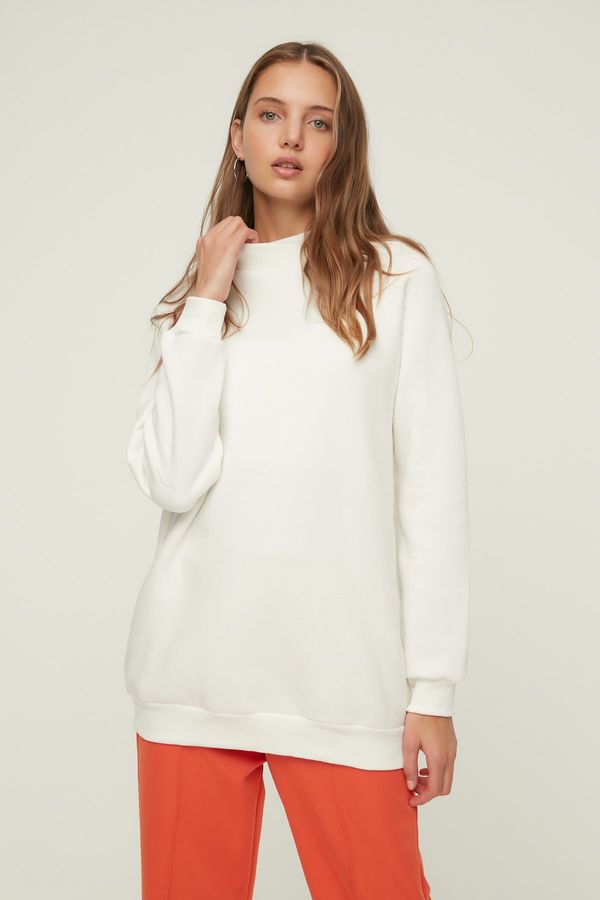 Trendyol Trendyol Ecru Long Oversize Raised Knitted Sweatshirt