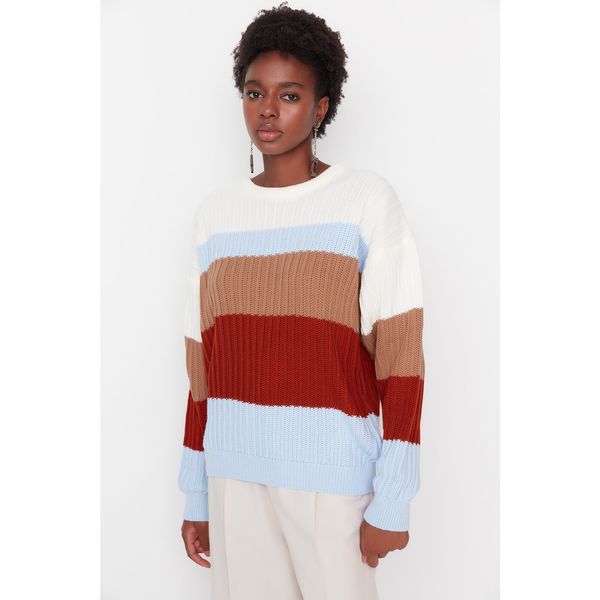 Trendyol Trendyol Ecru Oversize Color Block Knitwear Sweater