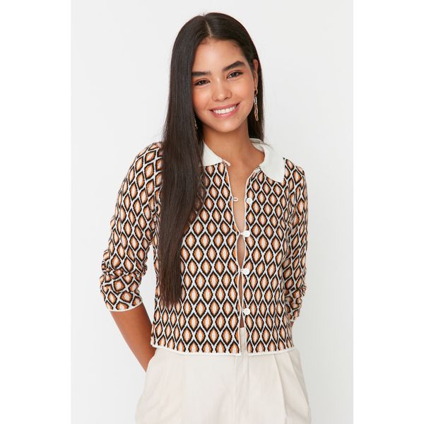 Trendyol Trendyol Ecru Patterned Crop Knitwear Cardigan