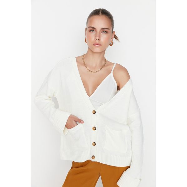 Trendyol Trendyol Ecru Pocket Detailed Knitwear Cardigan