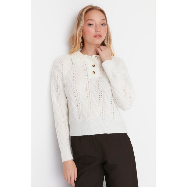 Trendyol Trendyol Ecru Polo Collar Crop Knitwear Sweater