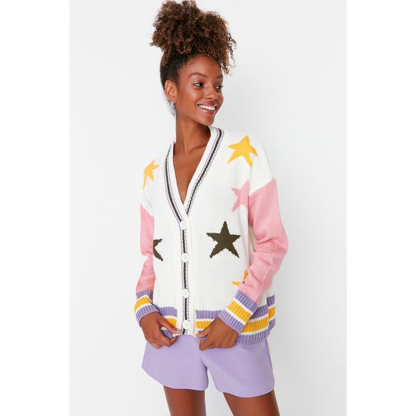 Trendyol Trendyol Ecru Star Patterned Button Detailed Knitwear Cardigan