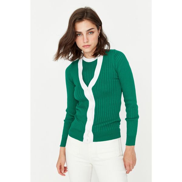 Trendyol Trendyol Emerald Green Blouse-Cardigan Button Detailed Knitwear Cardigan