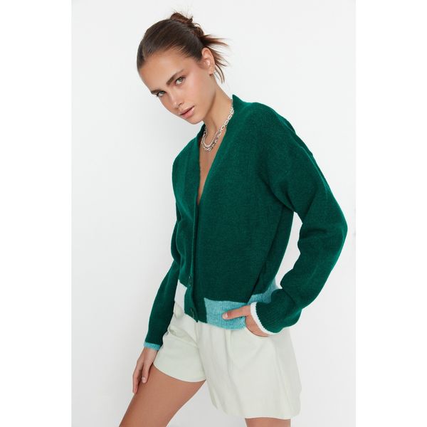 Trendyol Trendyol Emerald Green Color Block Knitwear Cardigan